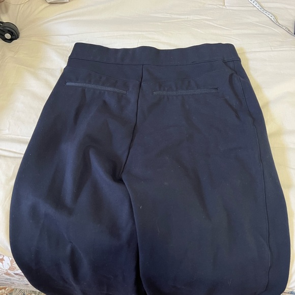 SPANX Navy Shaping Ponte Pull On Pants High Rise Slim Leg Work Travel EUC Size L - Picture 3 of 13